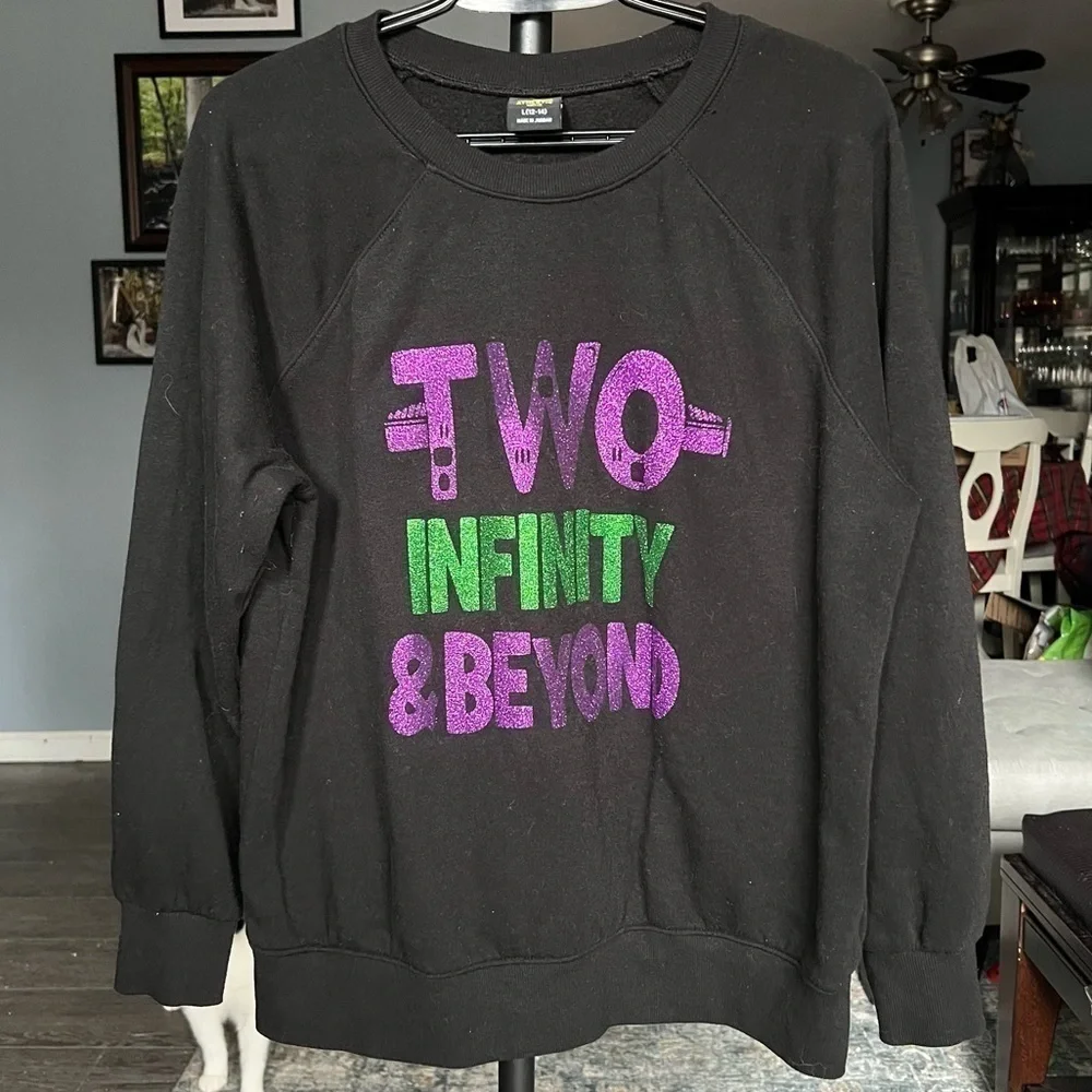 Disney Black Toy Story Two Infinity & Beyond Sparkly Crewneck Sweatshirt Medium